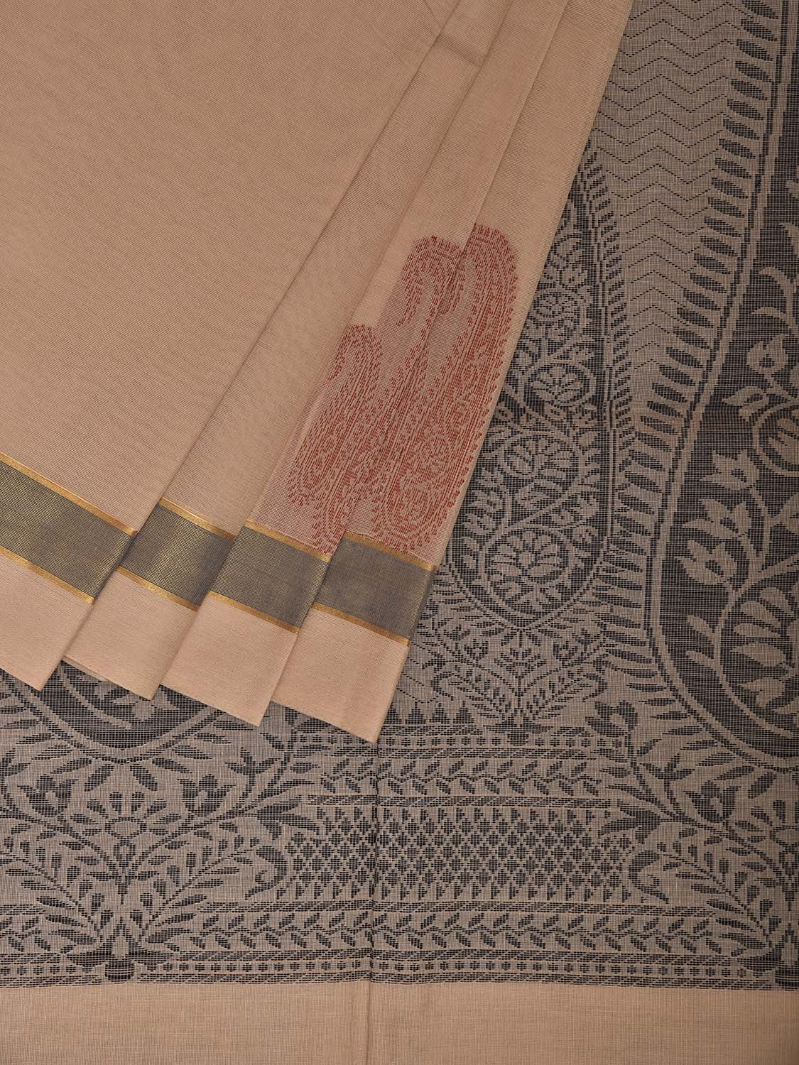 Cream Venkatagiri Cotton Saree with Mango Buta and Pallu Design v1097