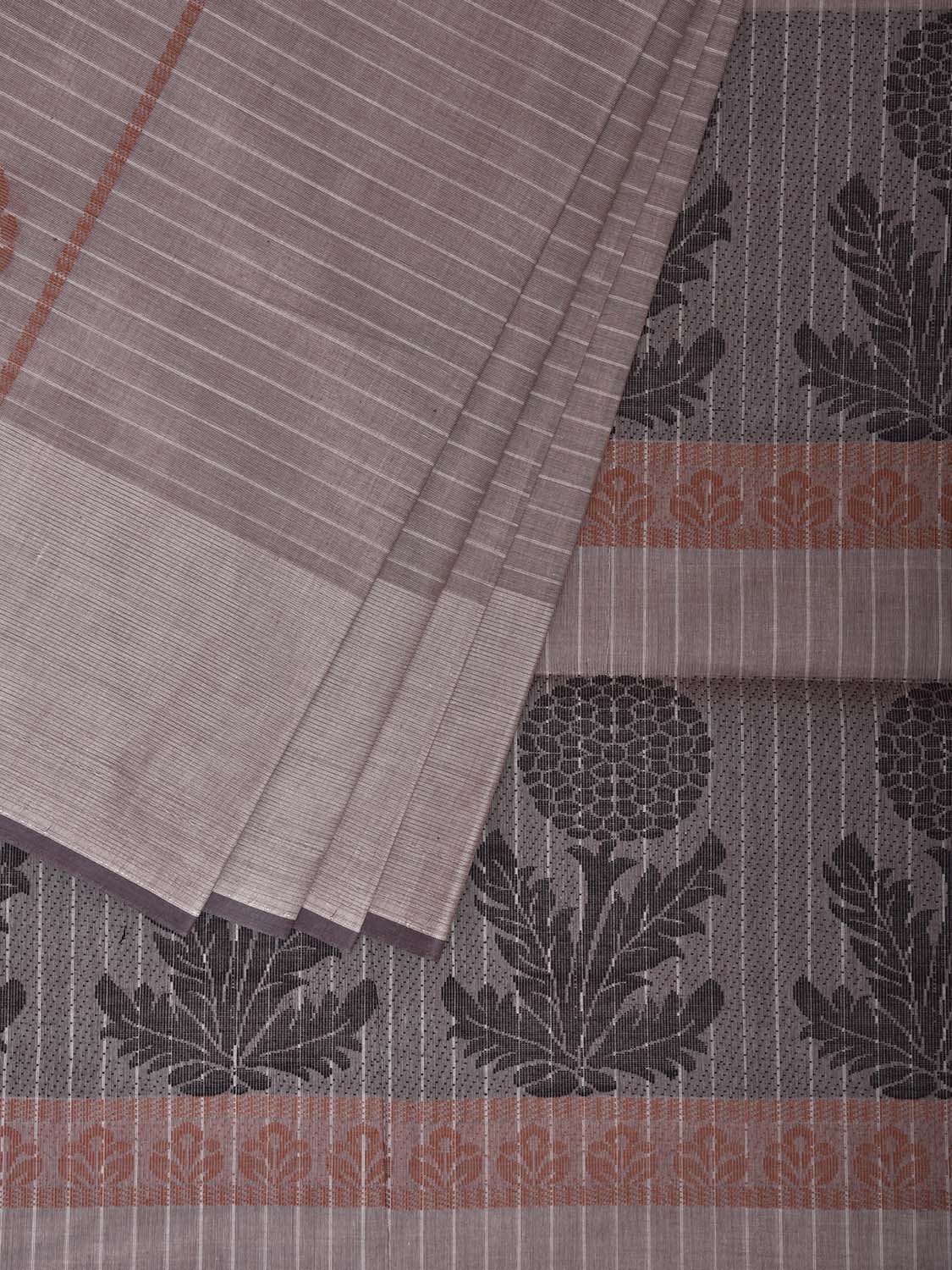 Grey Venkatagiri Cotton Saree with Floral Border and Pallu Design v0198