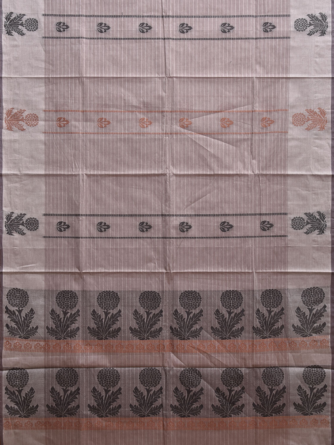 Grey Venkatagiri Cotton Saree with Floral Border and Pallu Design v0198