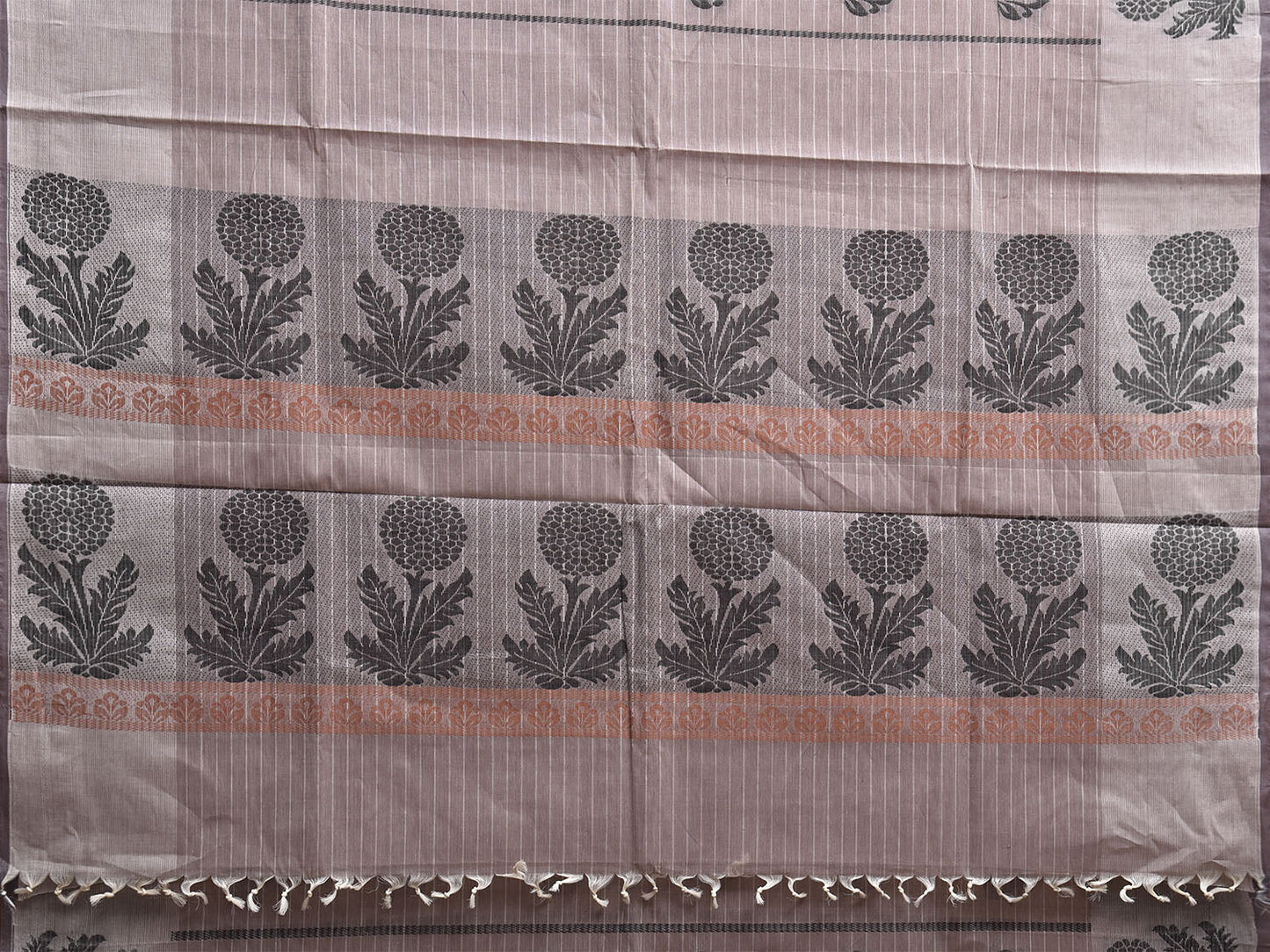 Grey Venkatagiri Cotton Saree with Floral Border and Pallu Design v0198