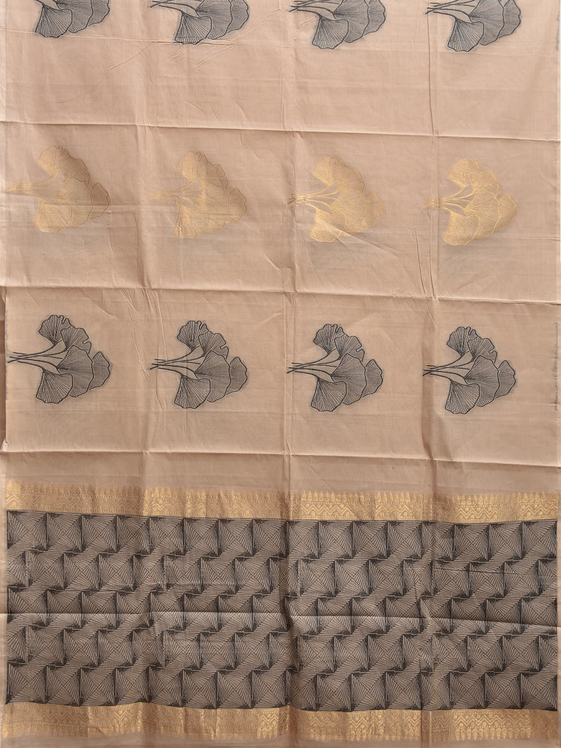 Cream Venkatagiri Cotton Saree with Body Buta and Pallu Design v0199