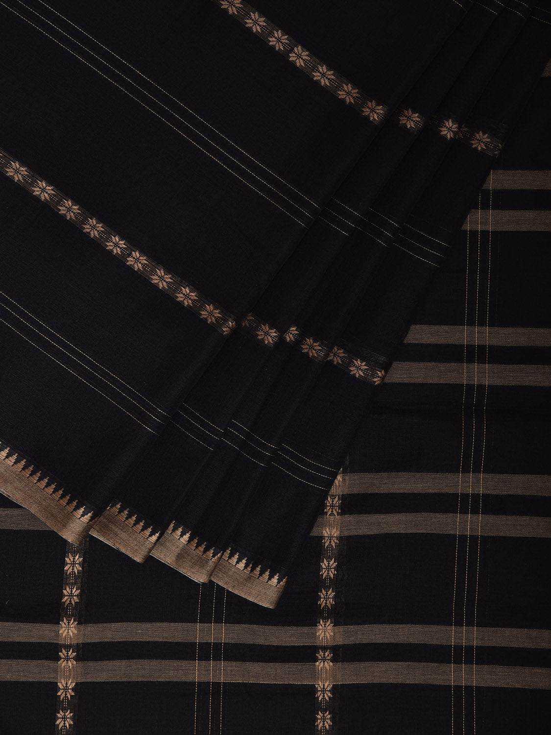 Black Venkatagiri Cotton Saree with Strips Design No Blouse v0201