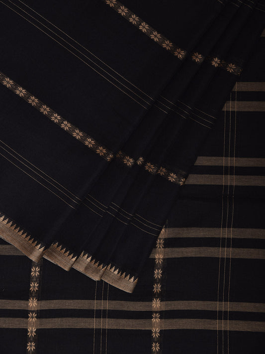 Black Venkatagiri Cotton Saree with Strips Design No Blouse v0201