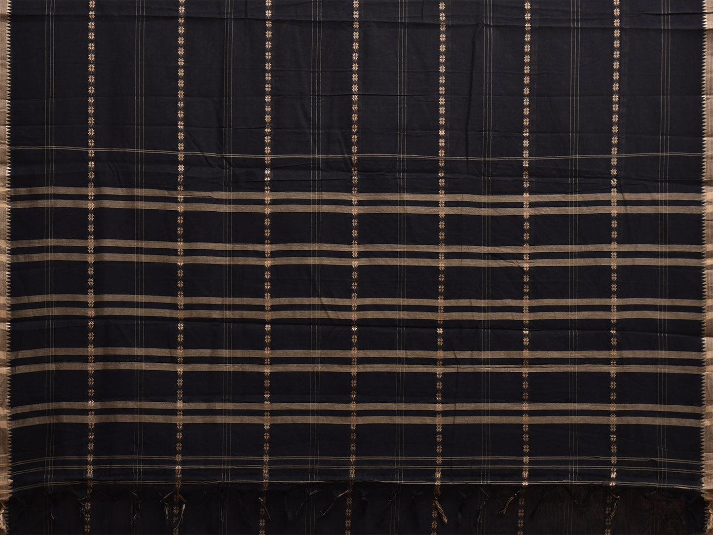 Black Venkatagiri Cotton Saree with Strips Design No Blouse v0201