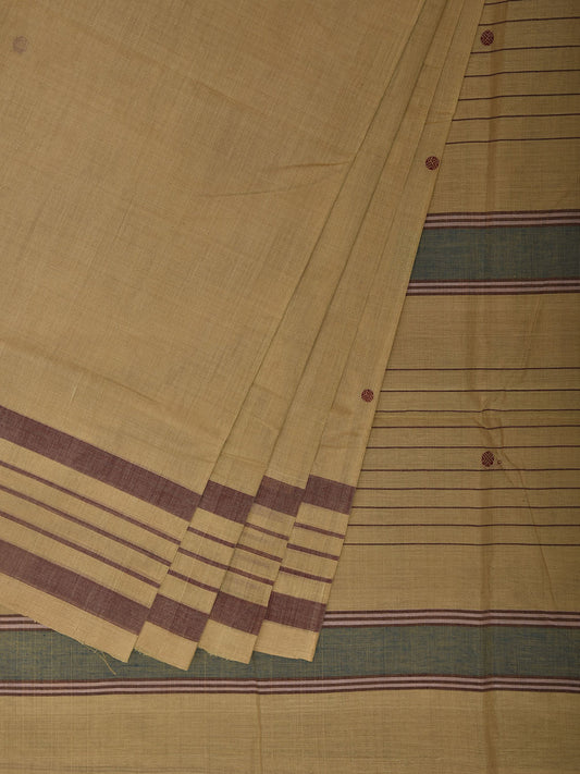 Light Yellow Venkatagiri Cotton Saree with Strips Pallu and Border Design No Blouse v0203