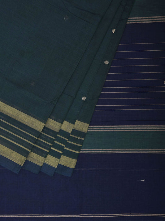 Teal and Blue Venkatagiri Cotton Saree with Strips Pallu and Border Design No Blouse v0204