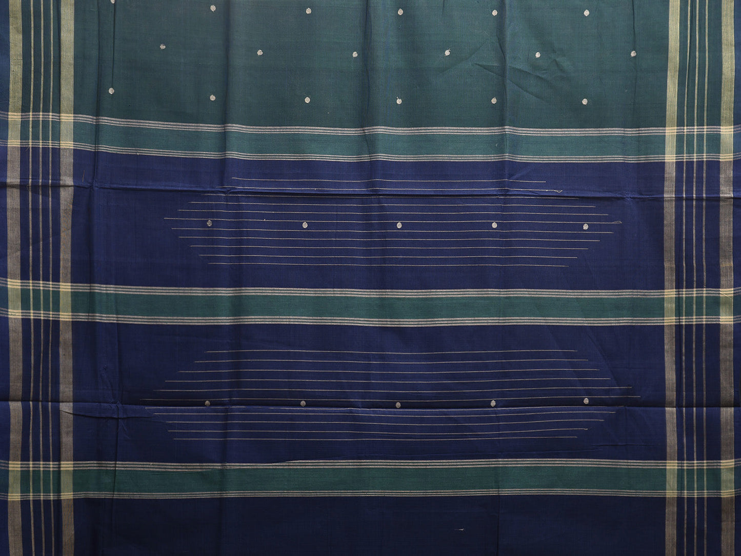Teal and Blue Venkatagiri Cotton Saree with Strips Pallu and Border Design No Blouse v0204