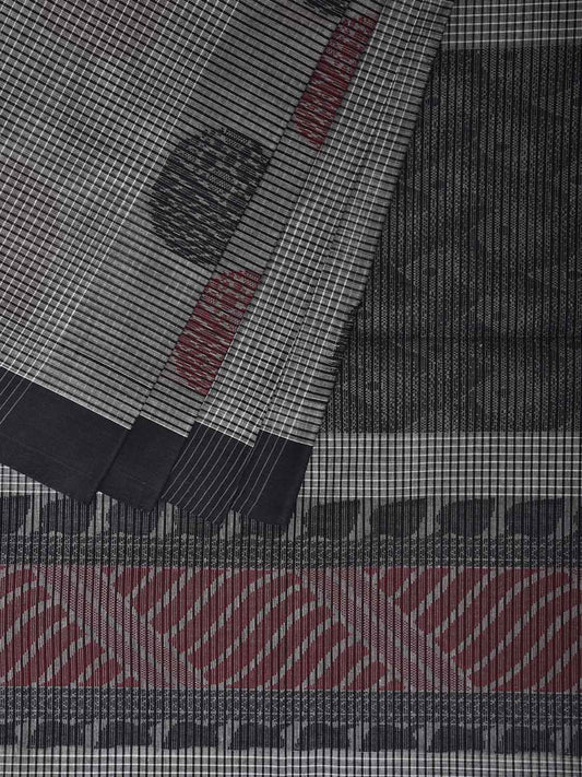 Black and Red Venkatagiri Cotton Saree with Body Buta and Pallu Design v0206