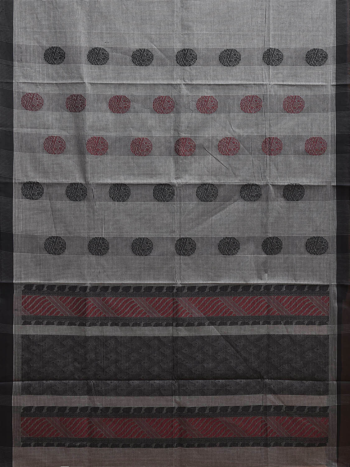 Black and Red Venkatagiri Cotton Saree with Body Buta and Pallu Design v0206