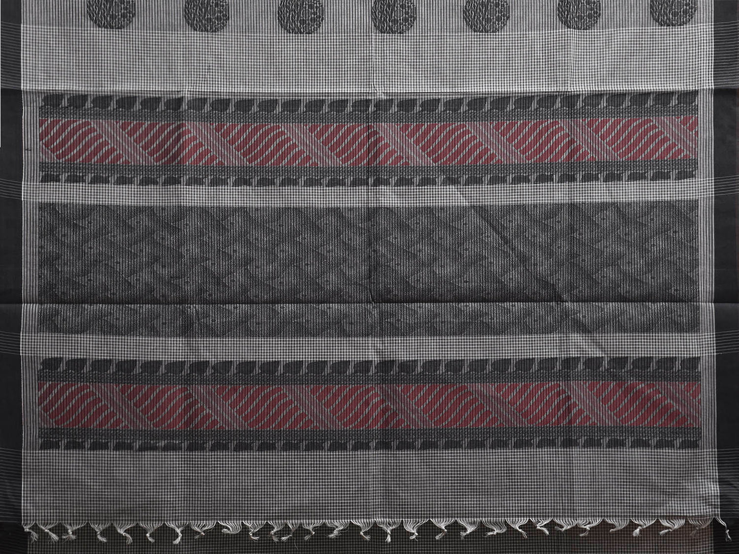 Black and Red Venkatagiri Cotton Saree with Body Buta and Pallu Design v0206