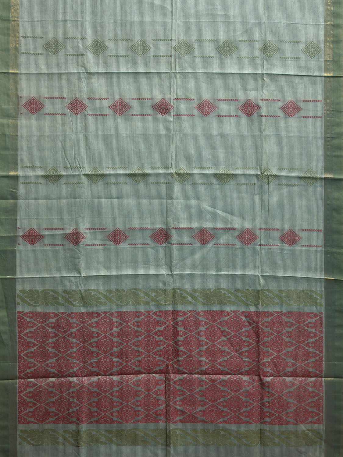 Light Green Venkatagiri Cotton Saree with Body Buta and Pallu Design v0209