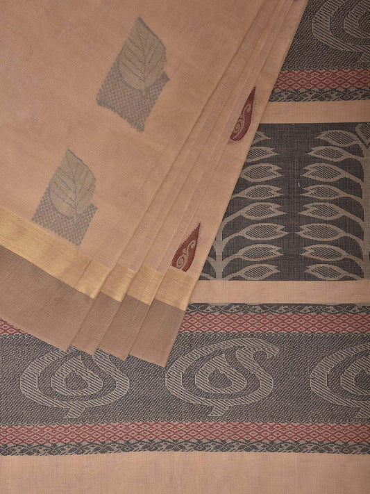 Cream and Black Venkatagiri Cotton Saree with Body Buta and Pallu Design v0210
