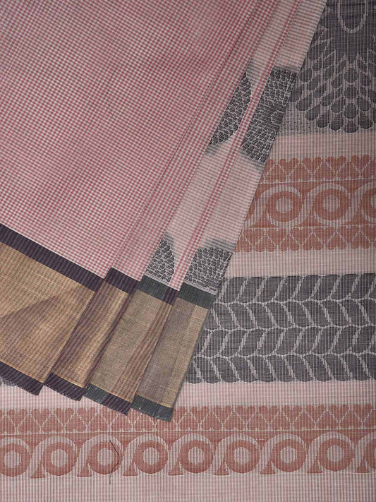 Pink and Black Venkatagiri Cotton Saree with Body Buta and Pallu Design v0211