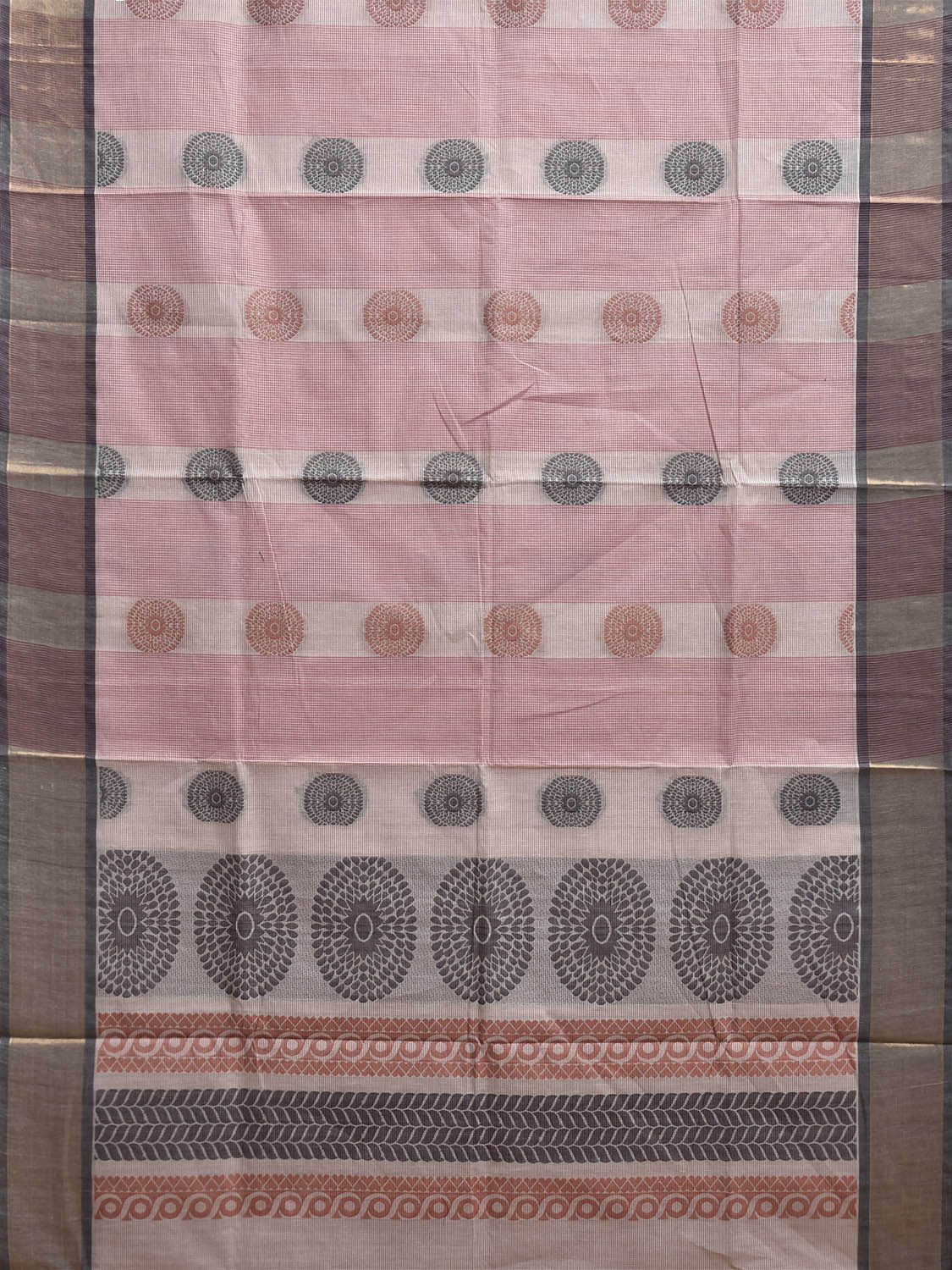 Pink and Black Venkatagiri Cotton Saree with Body Buta and Pallu Design v0211