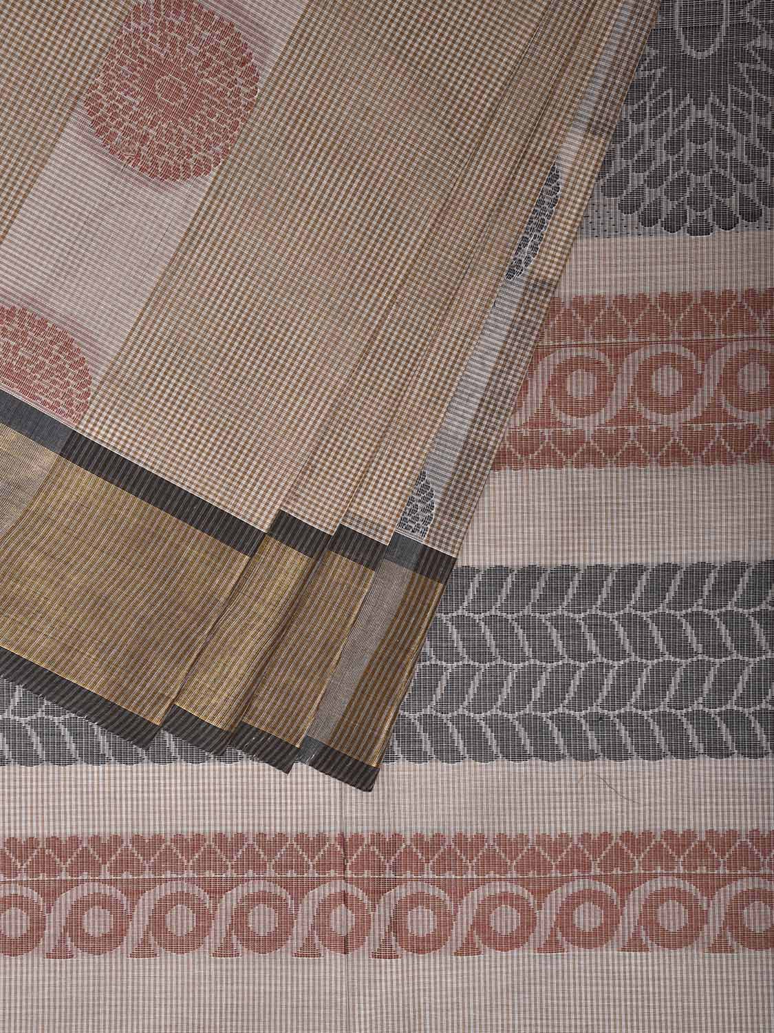 Orange and Black Venkatagiri Cotton Saree with Body Buta and Pallu Design v0212