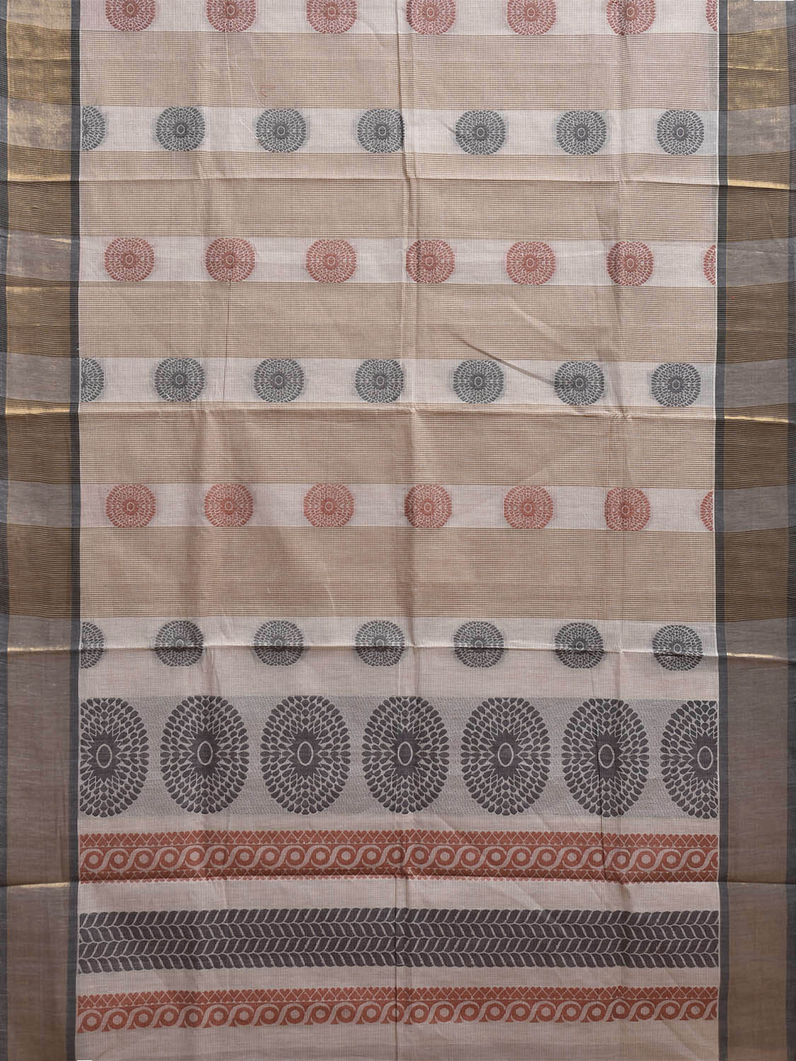 Orange and Black Venkatagiri Cotton Saree with Body Buta and Pallu Design v0212