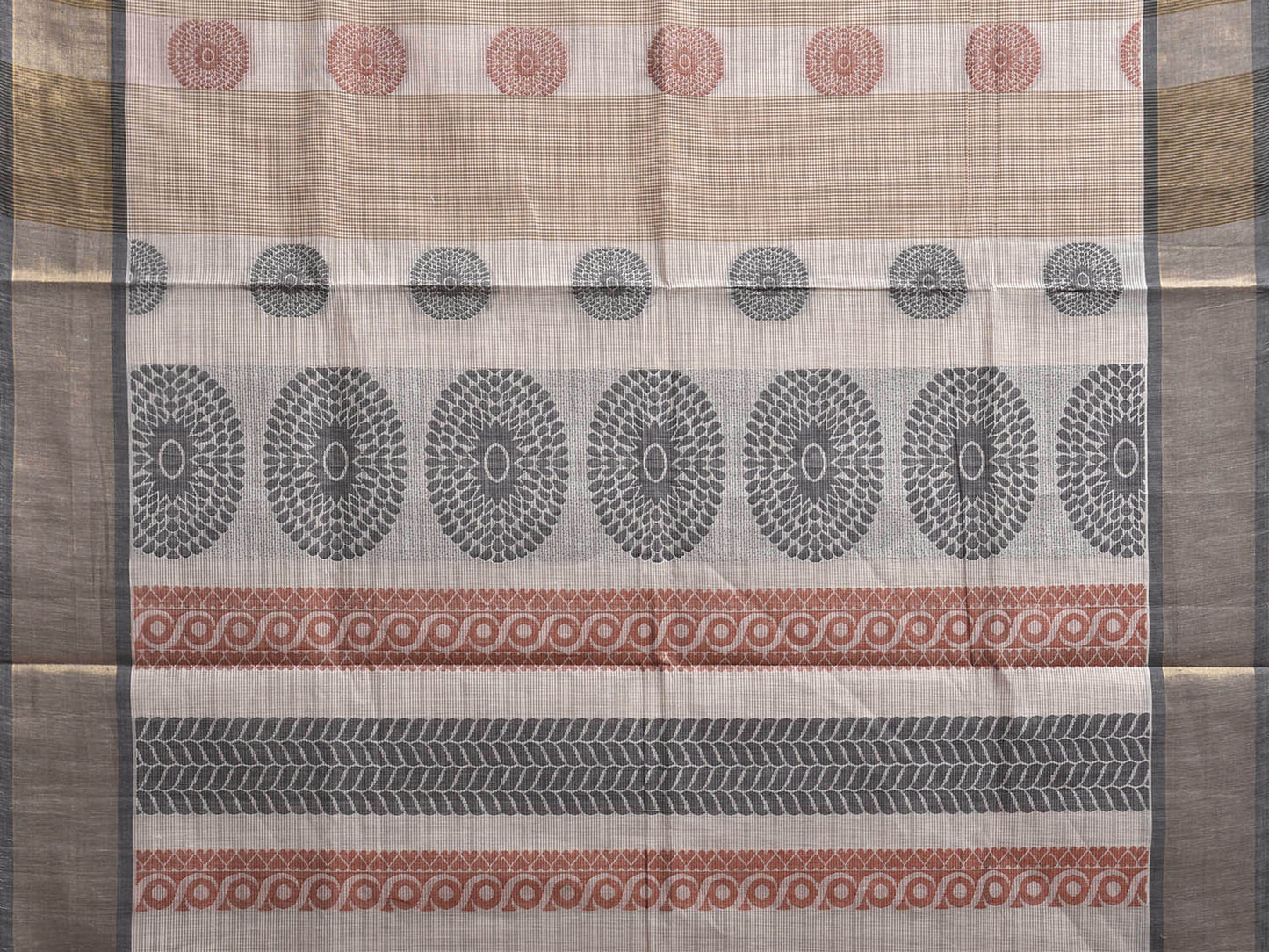 Orange and Black Venkatagiri Cotton Saree with Body Buta and Pallu Design v0212