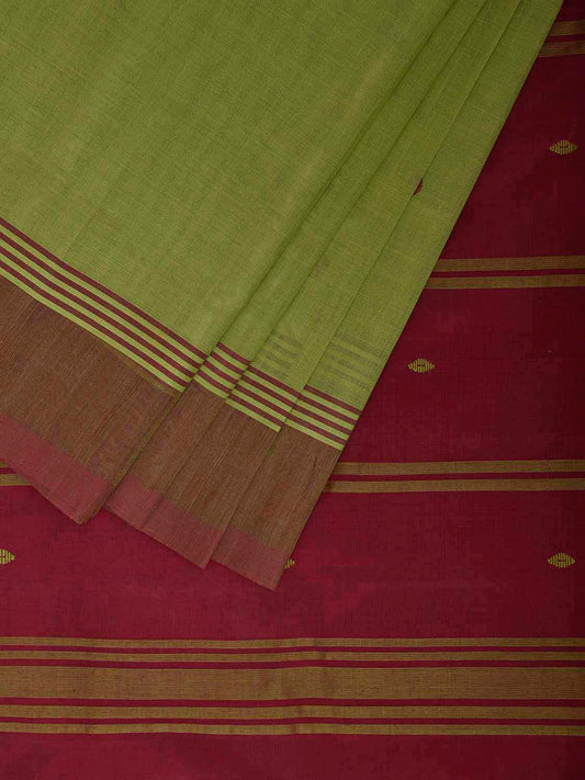 Green and Maroon Venkatagiri Cotton Saree with Strips Pallu Design v0214