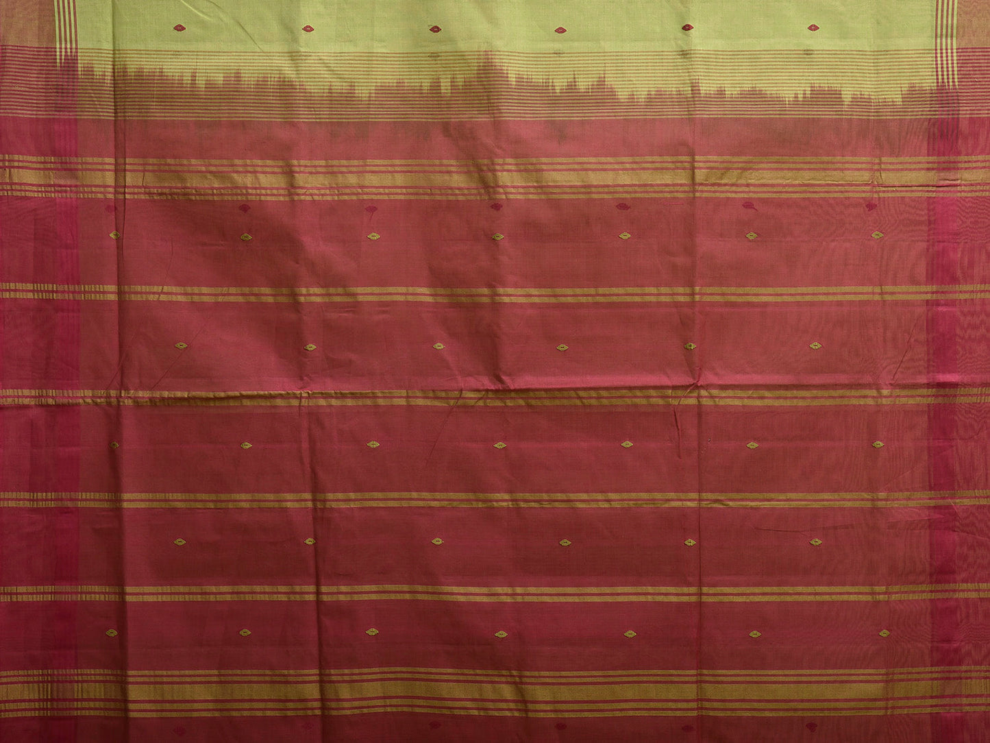 Green and Maroon Venkatagiri Cotton Saree with Strips Pallu Design v0214