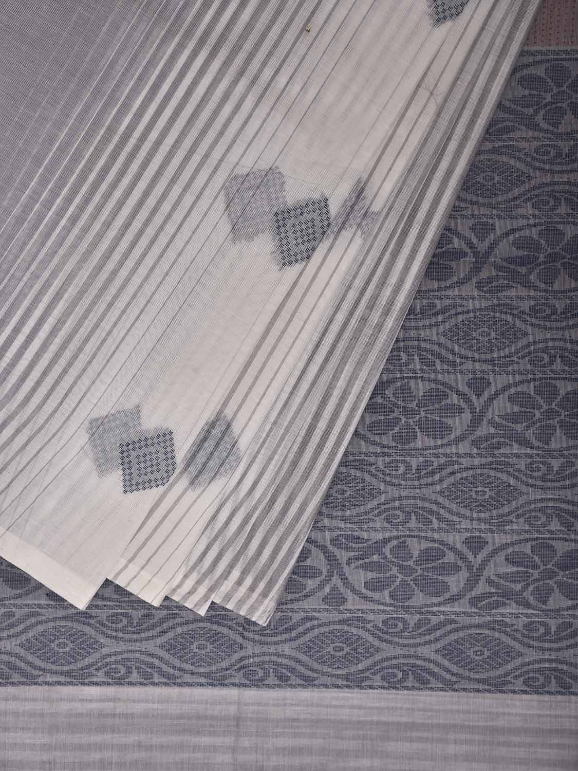 Grey and White Venkatagiri Cotton Saree with Buta and Pallu Design v0216