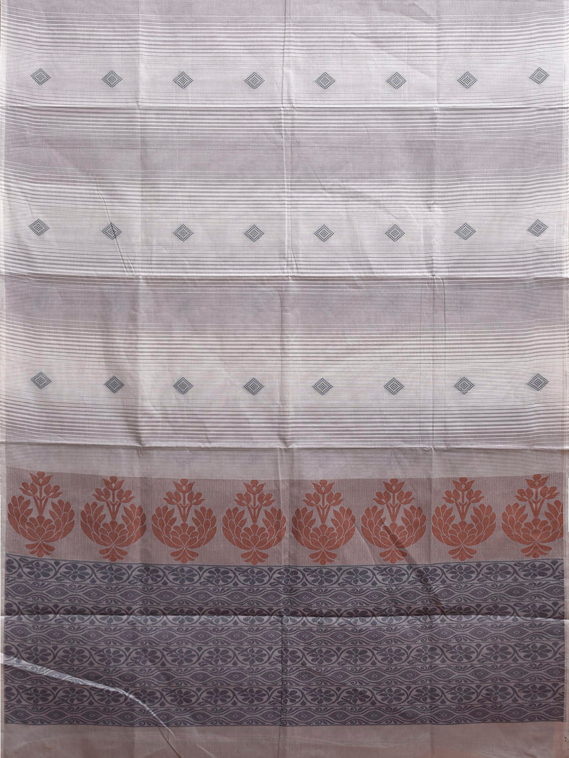 Grey and White Venkatagiri Cotton Saree with Buta and Pallu Design v0216