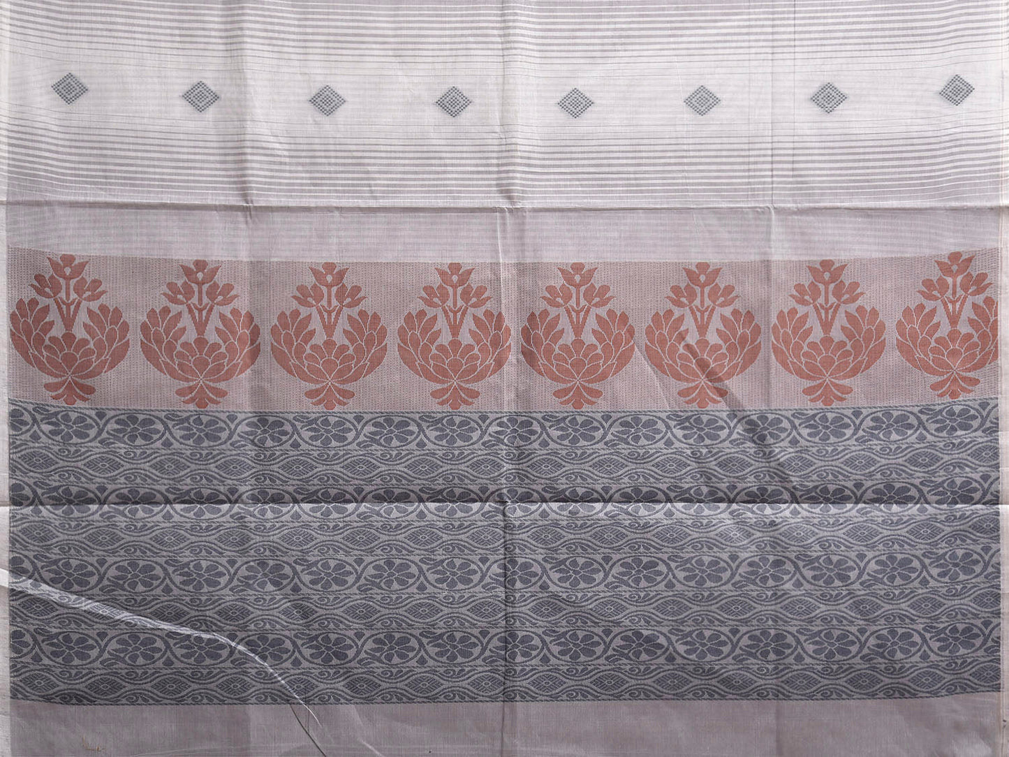 Grey and White Venkatagiri Cotton Saree with Buta and Pallu Design v0216