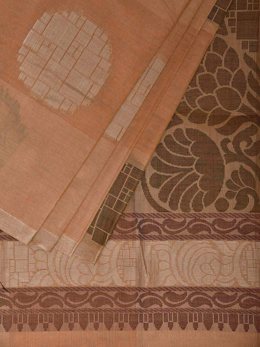 Light Orange Venkatagiri Cotton Saree with Body Buta and Pallu Design v0217