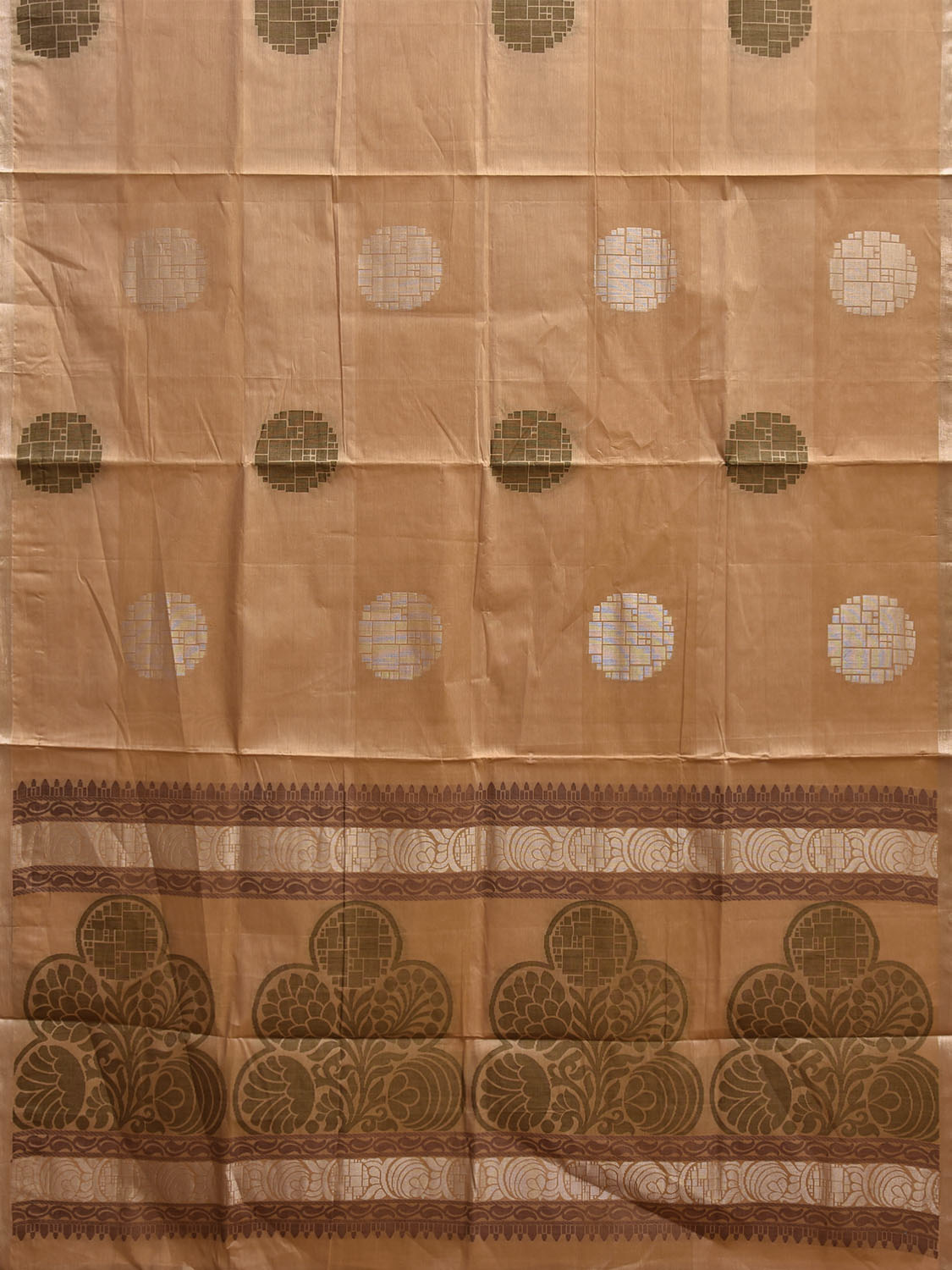 Light Orange Venkatagiri Cotton Saree with Body Buta and Pallu Design v0217