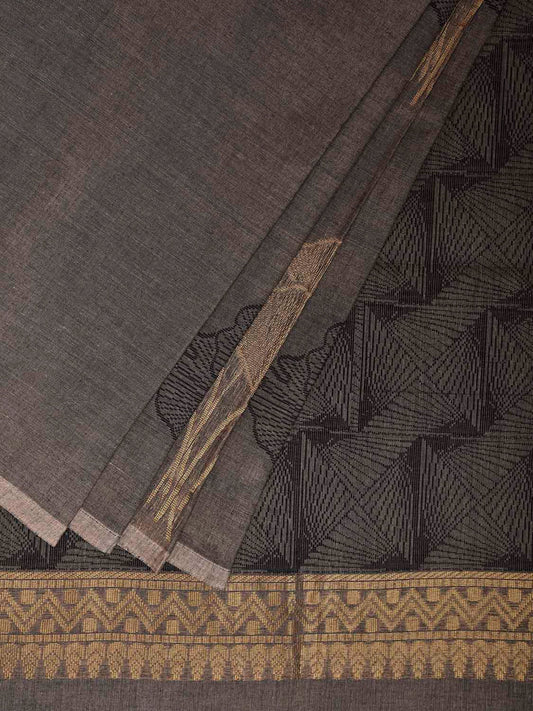 Dark Grey Venkatagiri Cotton Saree with Leaves Buta Design v0218