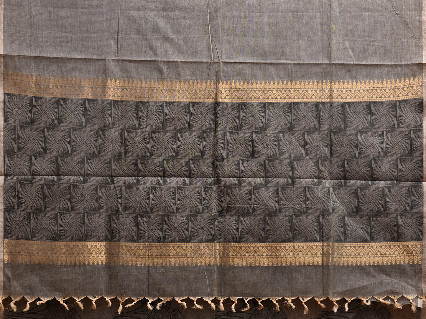 Dark Grey Venkatagiri Cotton Saree with Leaves Buta Design v0218