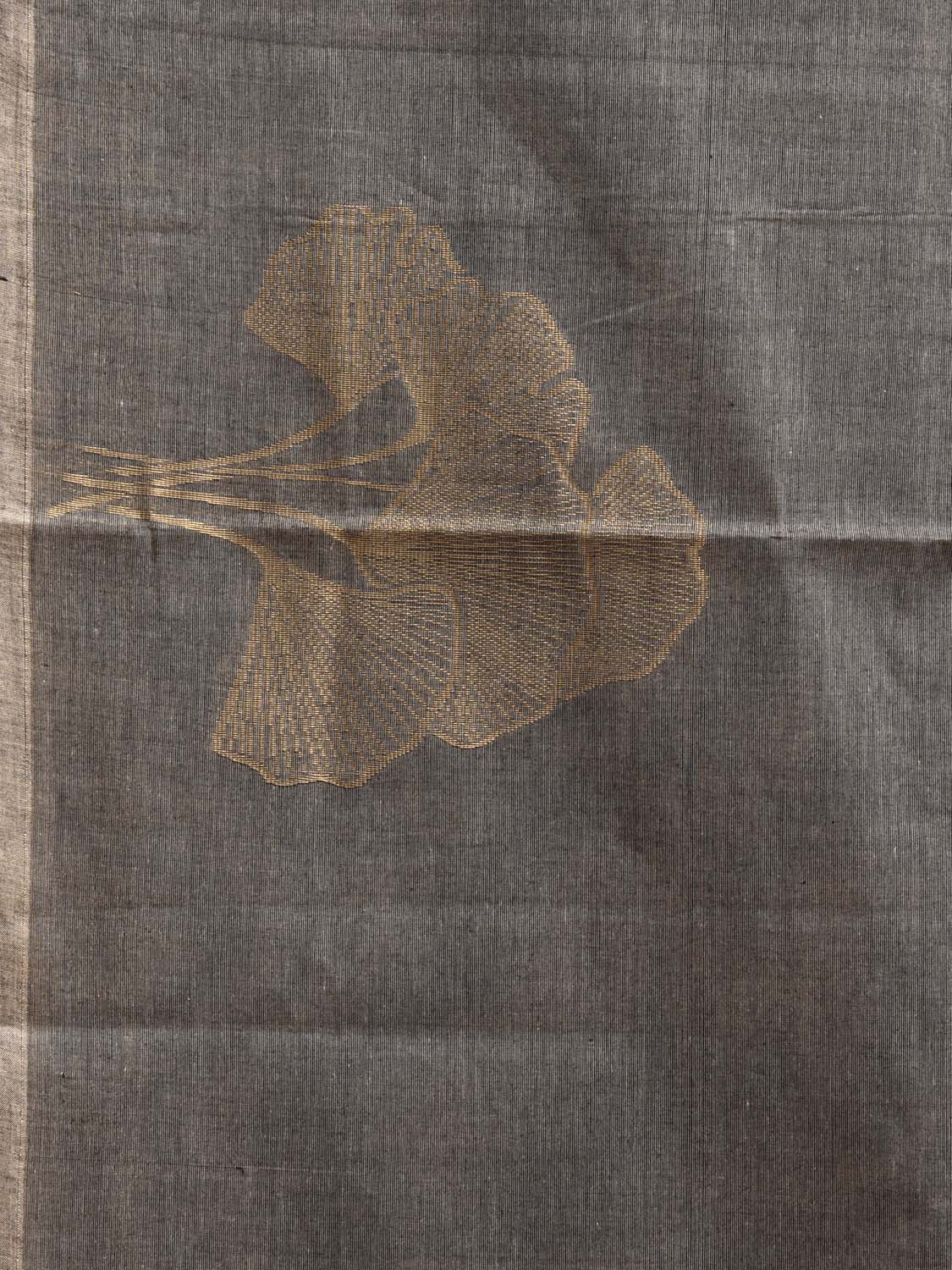 Dark Grey Venkatagiri Cotton Saree with Leaves Buta Design v0218