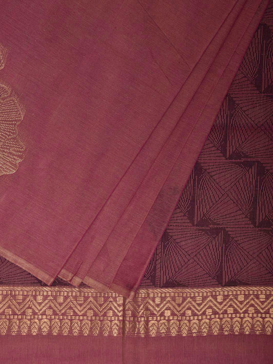 Burgundy Venkatagiri Cotton Saree with Leaves Buta Design v0220