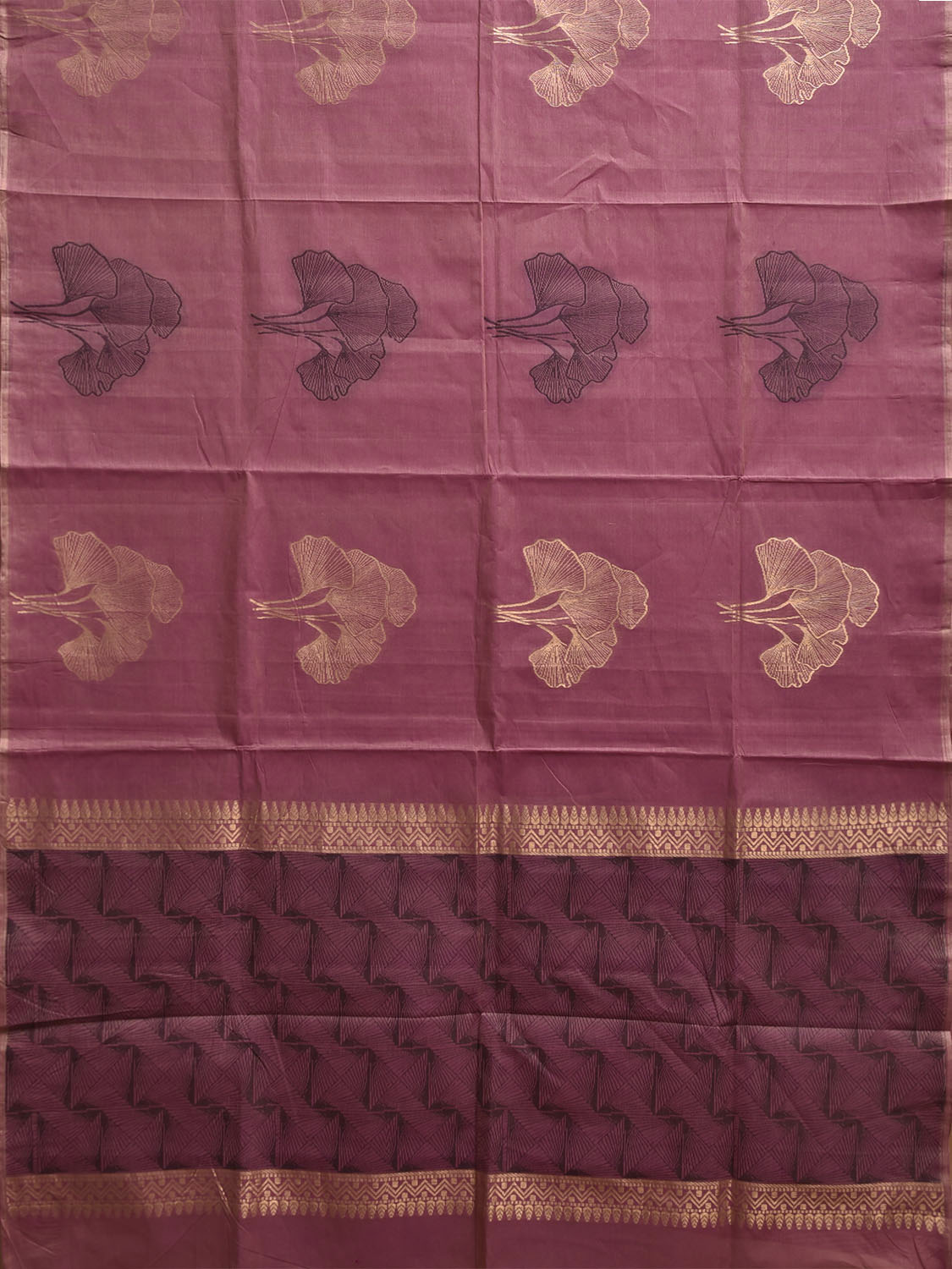 Burgundy Venkatagiri Cotton Saree with Leaves Buta Design v0220