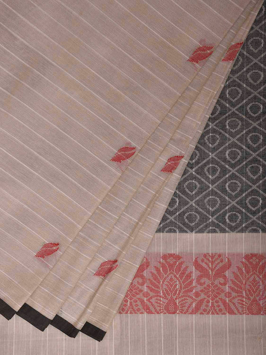 Cream Venkatagiri Cotton Saree with Buta and Pallu Design v0222