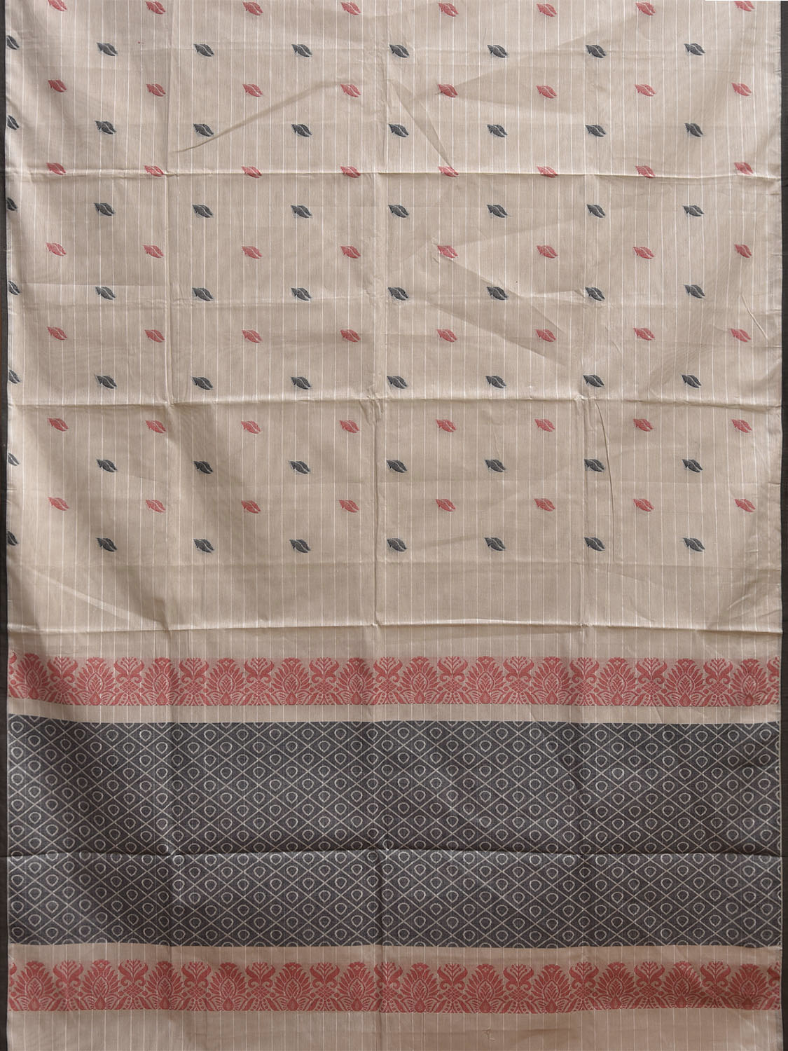 Cream Venkatagiri Cotton Saree with Buta and Pallu Design v0222