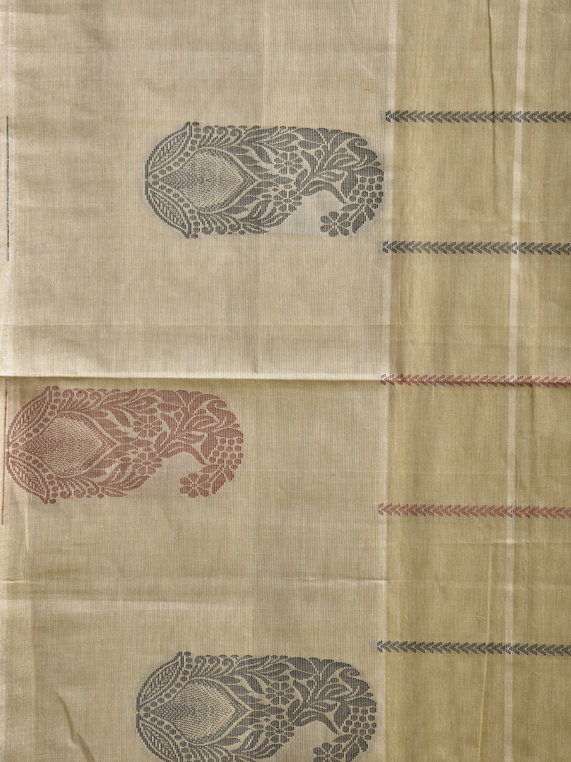 Light Yellow Venkatagiri Cotton Saree with Checks and Mango Buta Border Design v0223