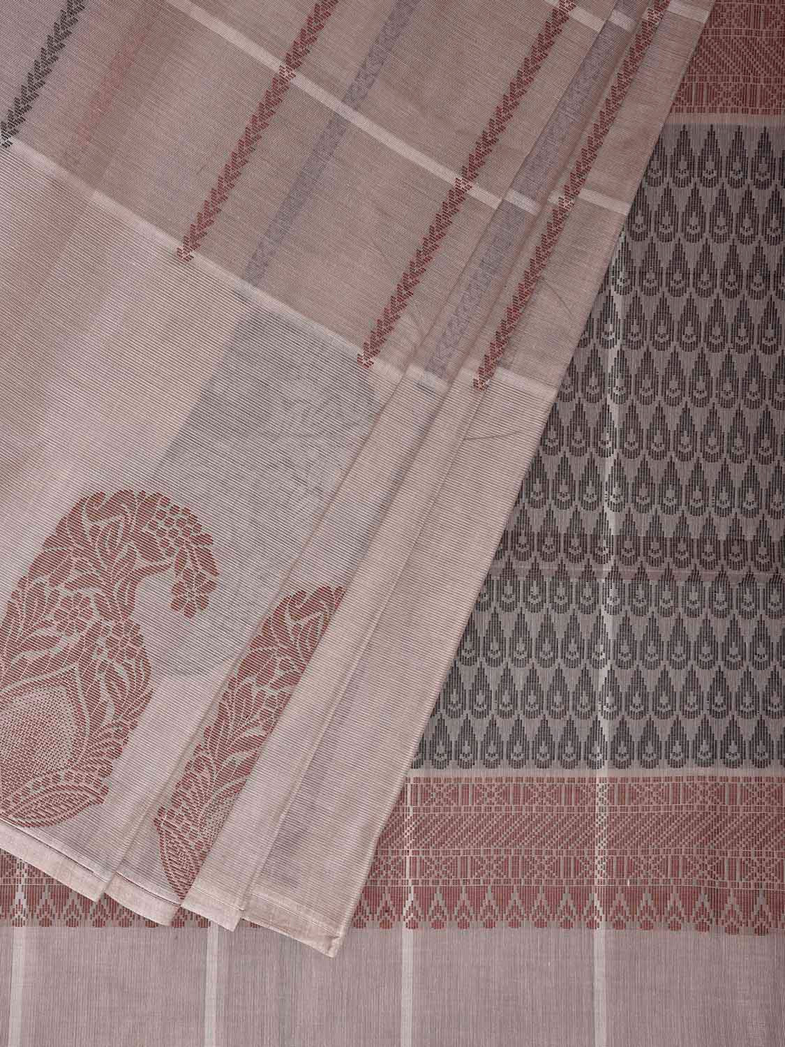 Light Fawn Venkatagiri Cotton Saree with Checks and Mango Buta Border Design v0224