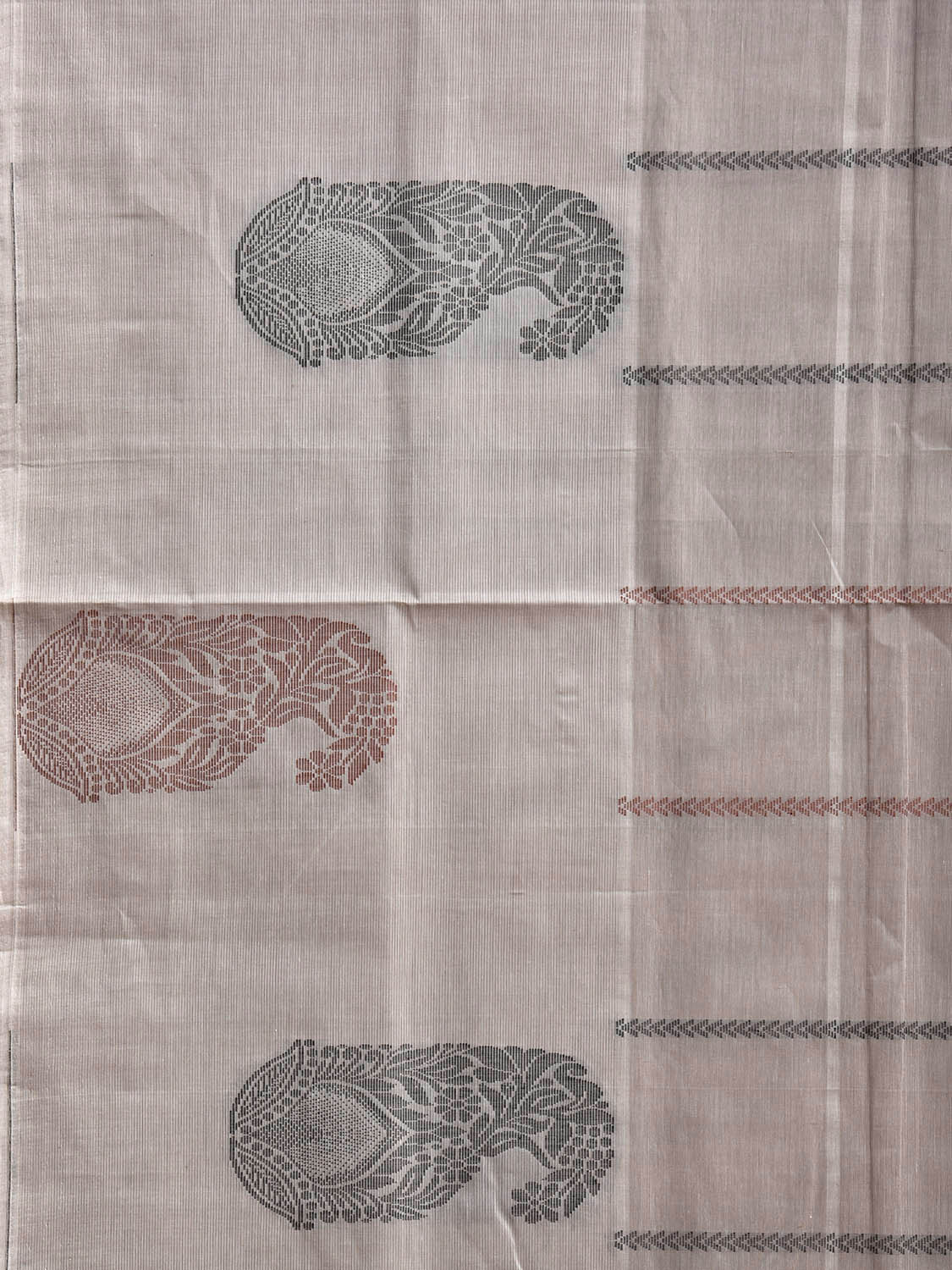 Light Fawn Venkatagiri Cotton Saree with Checks and Mango Buta Border Design v0224