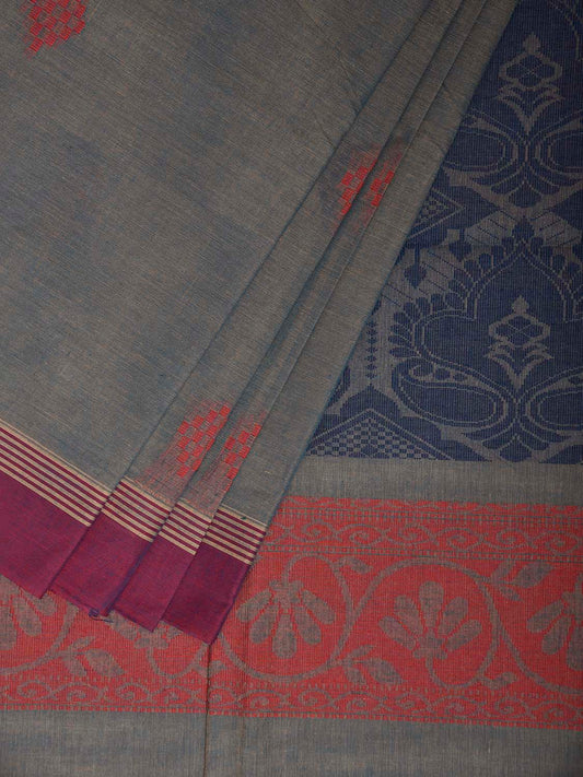 Red and Blue Venkatagiri Cotton Saree with Buta and Pallu Design v0225
