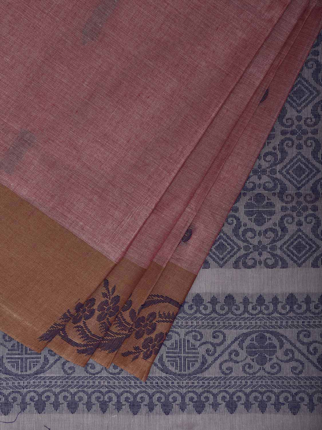 Peach and Blue Venkatagiri Cotton Saree with Border and Pallu Design v0226