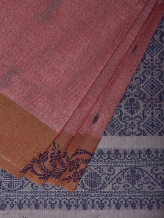 Peach and Blue Venkatagiri Cotton Saree with Border and Pallu Design v0226