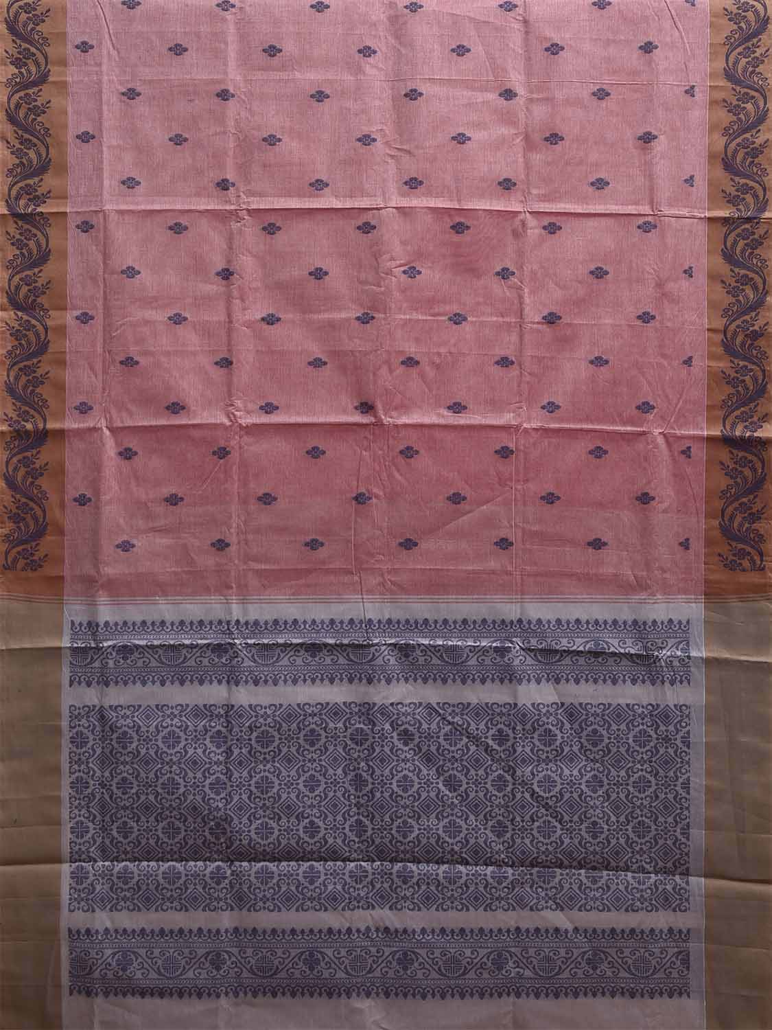 Peach and Blue Venkatagiri Cotton Saree with Border and Pallu Design v0226