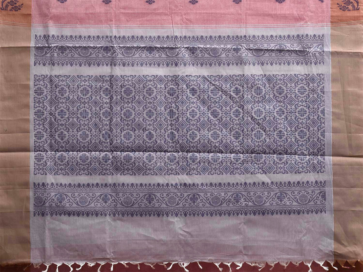 Peach and Blue Venkatagiri Cotton Saree with Border and Pallu Design v0226