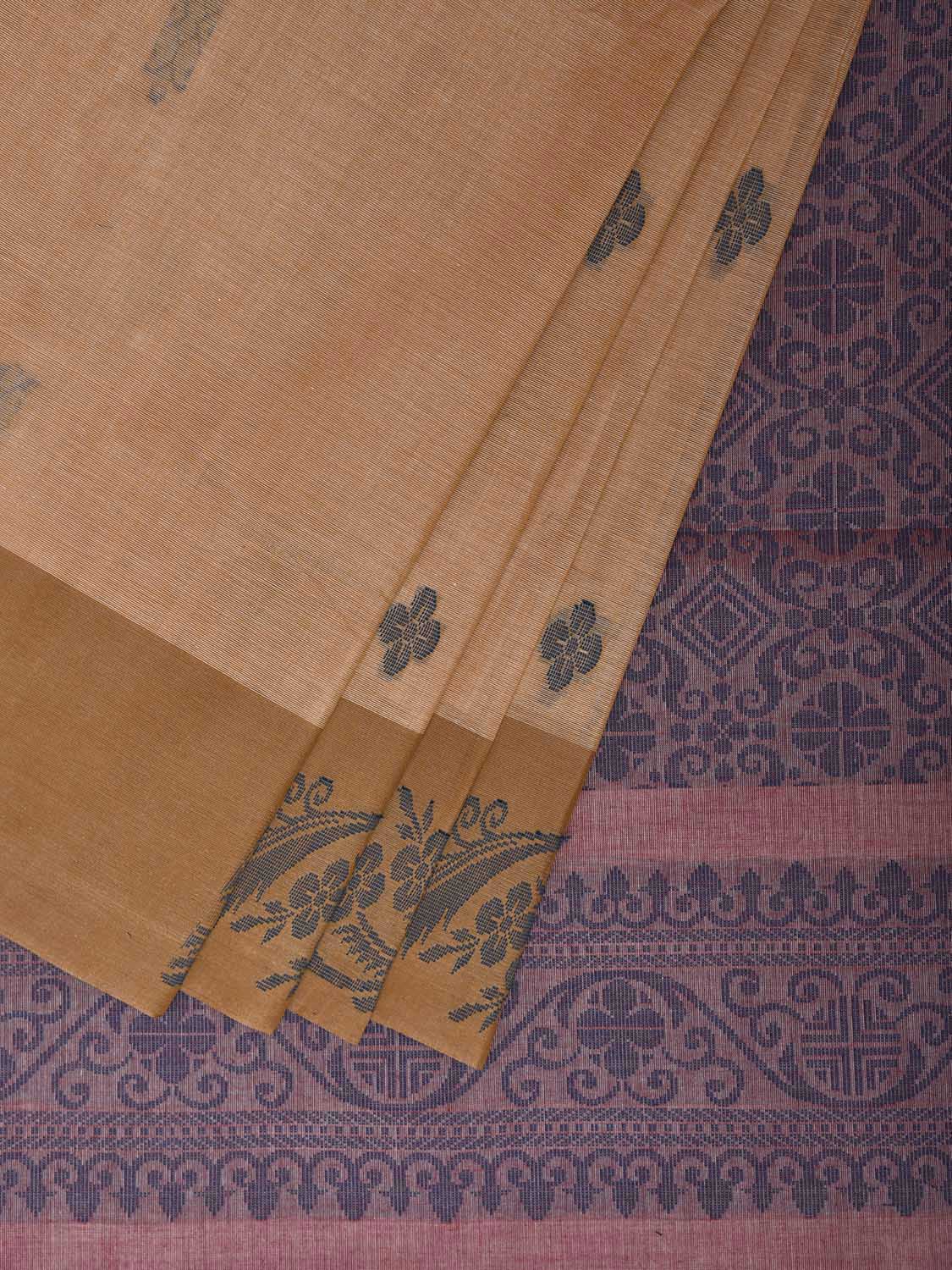 Light Orange and Peach Venkatagiri Cotton Saree with Border and Pallu Design v0227