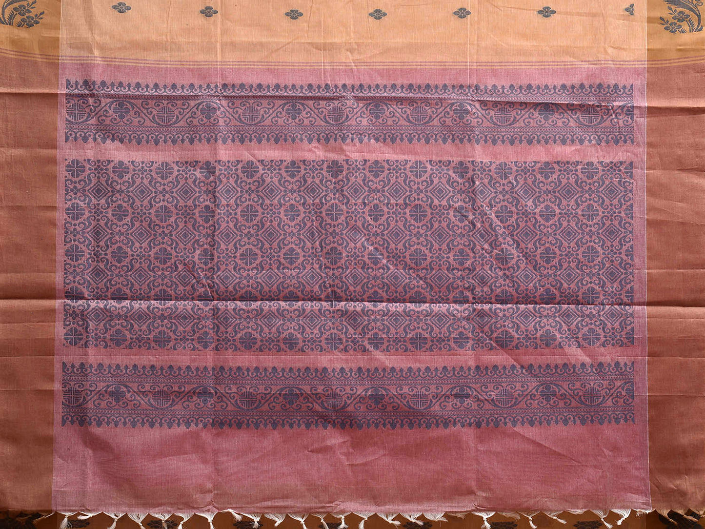 Light Orange and Peach Venkatagiri Cotton Saree with Border and Pallu Design v0227