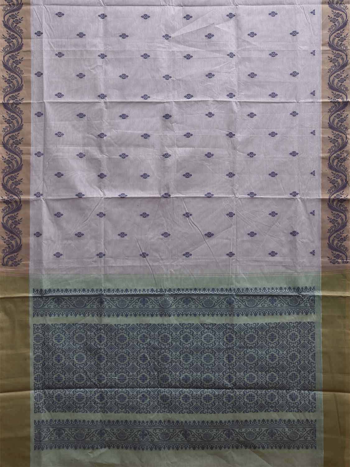 Light Grey and Sea Green Venkatagiri Cotton Saree with Border and Pallu Design v0228