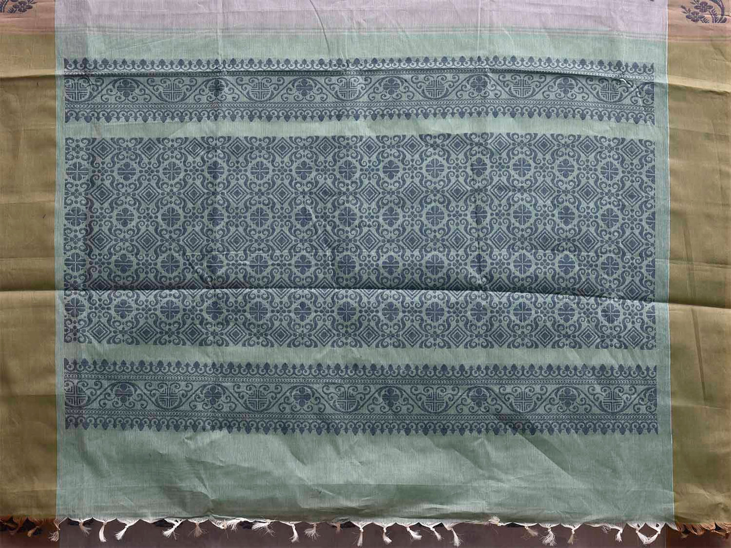 Light Grey and Sea Green Venkatagiri Cotton Saree with Border and Pallu Design v0228