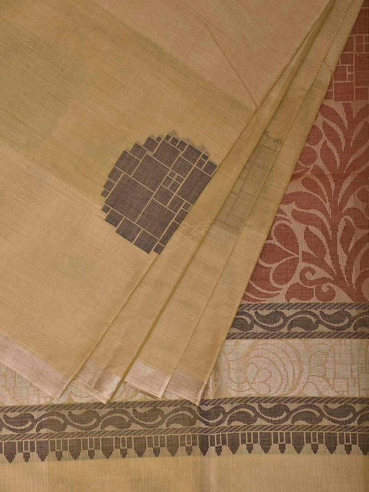Light Yellow Venkatagiri Cotton Saree with Body Buta and Pallu Design v0229