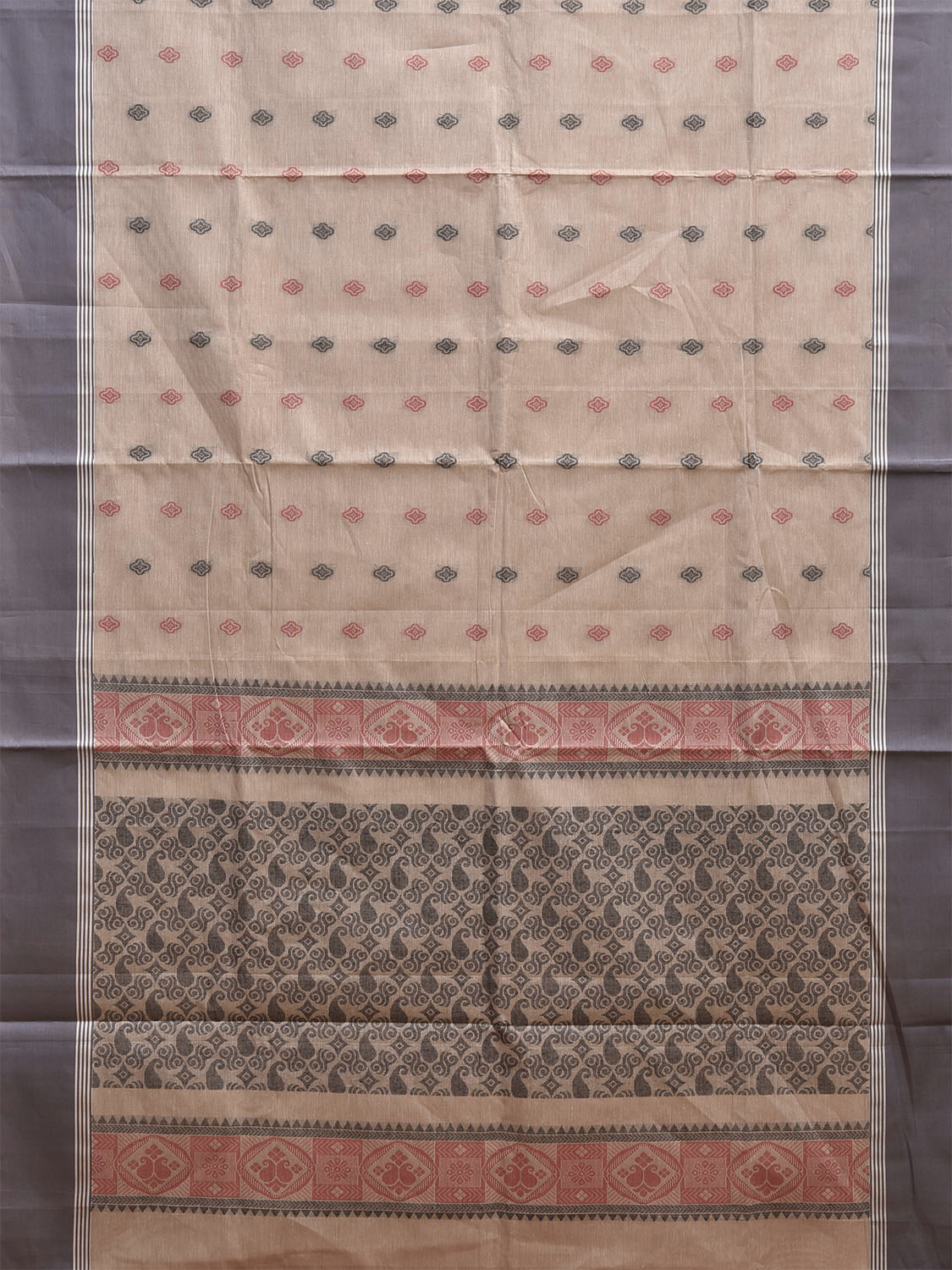 Cream Venkatagiri Cotton Saree with Body Buta and Pallu Design v0232