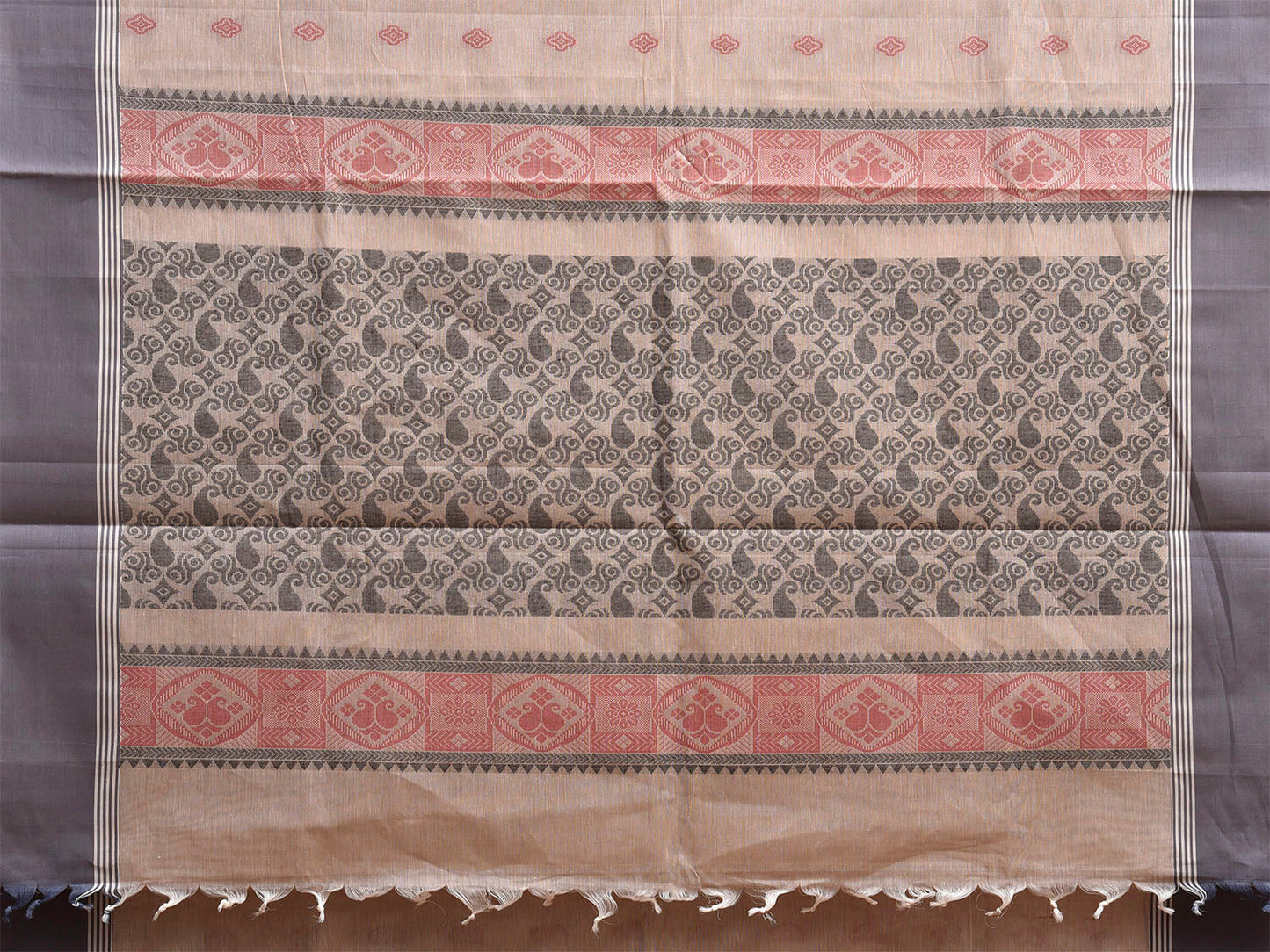 Cream Venkatagiri Cotton Saree with Body Buta and Pallu Design v0232